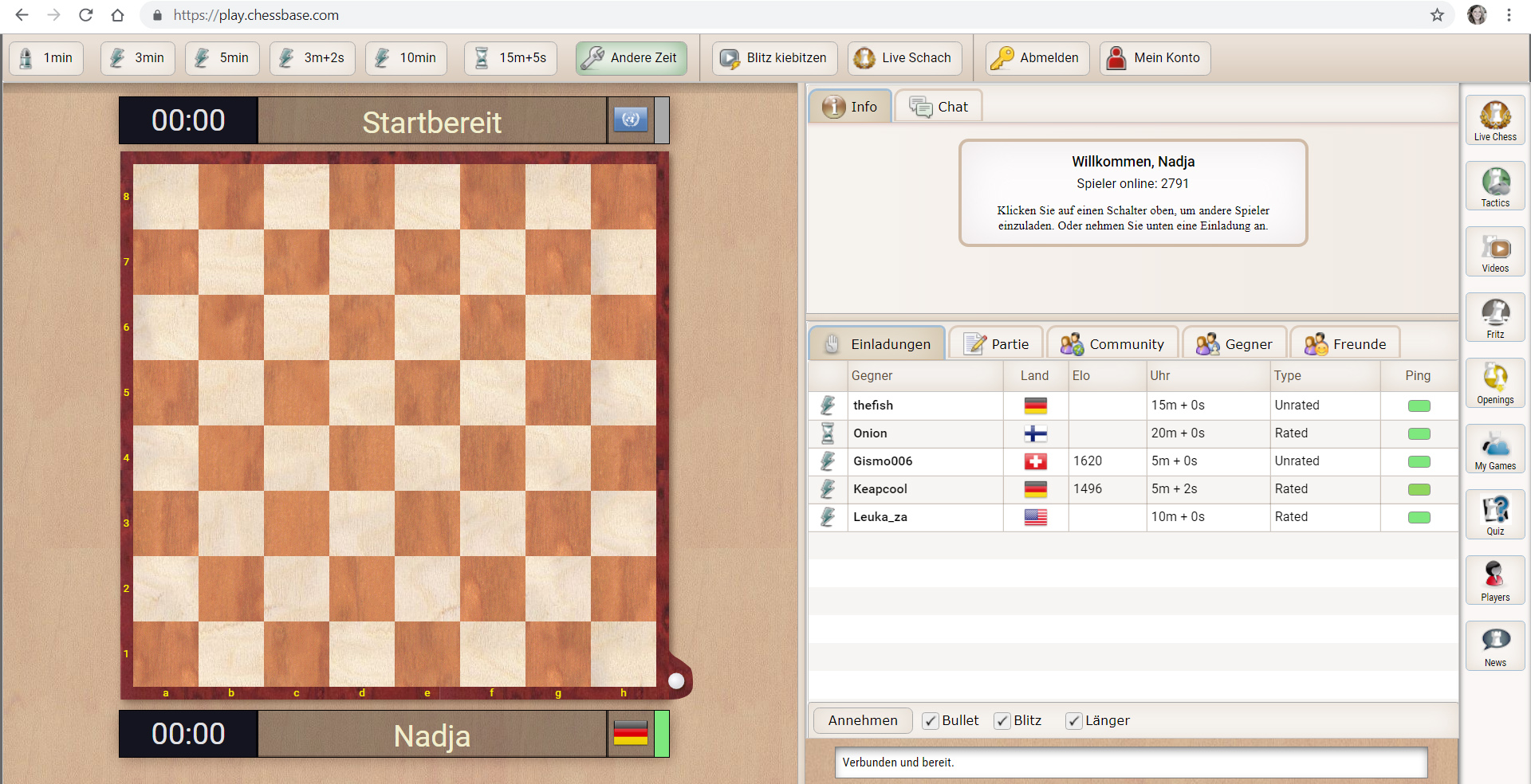 Schachspielen auf dem ChessBase Server ChessBase